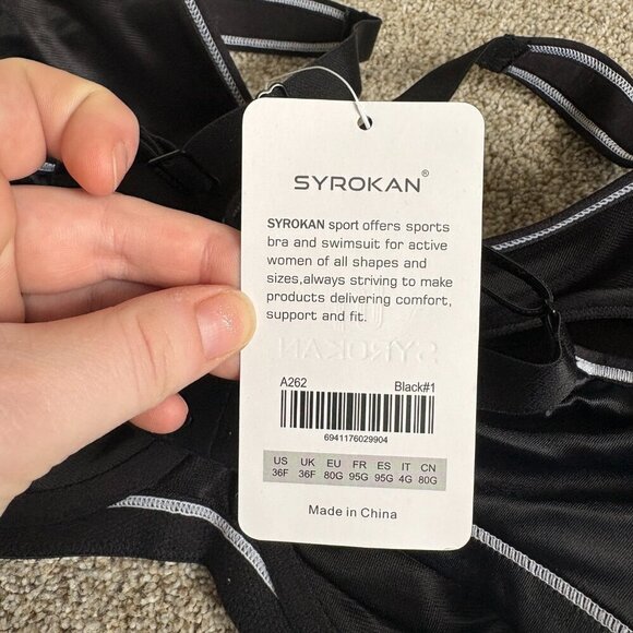 Syrokan Black and White Sports Bra Size 36F NWT - Picture 8 of 9